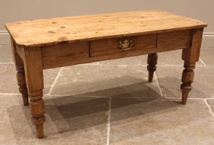 A Victorian and later pine coffee/occasional table, the rectangular plank top with rounded