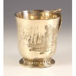 A George VI silver christening cup, Adie Brothers Ltd, Birmingham 1938, the cast handle with