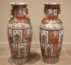 A large pair of Chinese Canton floor vases, 20th century, each of very large baluster form and