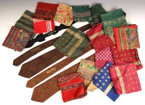 A collection of cotton pocket squares, to include paisley and polka dot examples, along with two