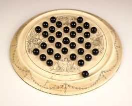 An American style faux scrimshaw solitaire board, 20th century, decorated with mythical sea