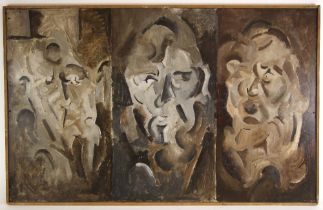 Manner of Francis Bacon (Britsh, 1909-1992), Three studies of a head, Oil on board, Unsigned, 76.5cm