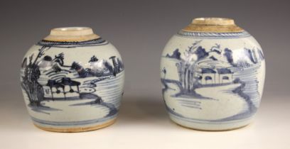 A near pair of Chinese porcelain blue and white ginger jars, Ming dynasty, each of typical ovoid