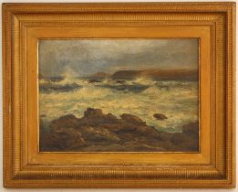 Charles Simms Mottram (British, exhibited 1876-1903), A seascape with crashing waves, Oil on canvas,