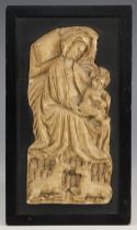 A carved stone Madonna and child fragment, possibly alabaster, modelled in the 15th century