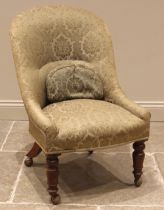 A Victorian rosewood and upholstered low seat chair, stamped 'Johnstone & Jeanes, 67 New Bond