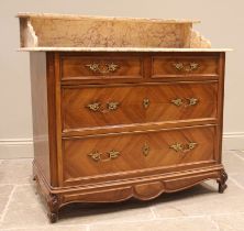 A French kingwood marble topped dressing chest/washstand, late 19th century, the mirror of waisted