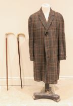A gentleman's Aquascutum pure wool tweed coat, in a green, brown and orange colourway, silk lined,