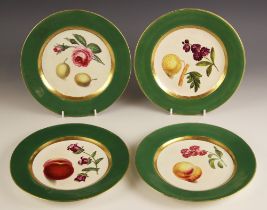 Four Hans Sloan style botanical plates, 19th century, each plate decorated with a central floral and