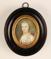 French school (18th century), A half length portrait miniature depicting a seated lady wearing a