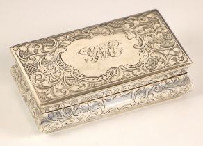 A Victorian silver box, Taylor and Perry, Birmingham 1845, the hinged cover with engraved floral