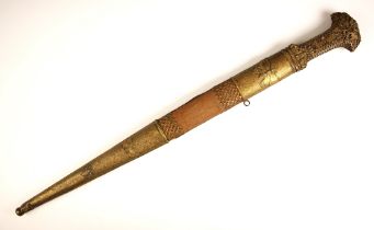 A Chinese Jian sword, 19th century, the horn hilt with gilt metal overlay mounts with lattice
