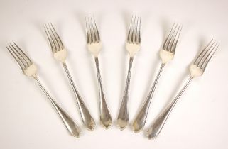 A set of six George VI silver Pembury pattern dessert forks, Atkin Brothers, Sheffield 1937, with Rd