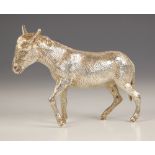 A silver model of a donkey, Edward Barnard & Sons Ltd, London 1978, realistically modelled with