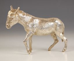 A silver model of a donkey, Edward Barnard & Sons Ltd, London 1978, realistically modelled with