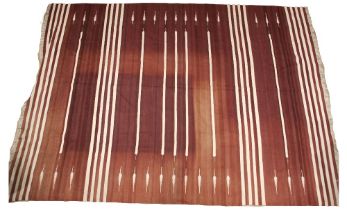 An Oka Kilim, the burgundy ground with cream stripes, punctuated with wheat sheaf type motifs,