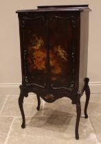 A French Vernis Martin lacquered music cabinet, early 20th century, the moulded top applied with a