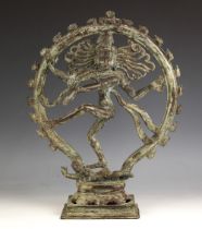 A large Indian bronze model of The Dancing Lord Shiva, Nataraja, The Divine Cosmic Dancer, within