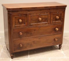 A Victorian mahogany Scottish chest of drawers, formed with three short over two long ash lined