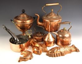 A collection of copper and brass wares, 19th century and later, to include: a Les Cuivres De