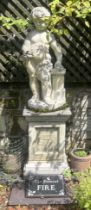 Four Haddonstone garden statues, modelled as the four elements, upon plinth bases, approx 178cm high
