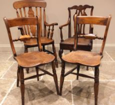 A Victorian fruitwood splat and lath back Windsor farmhouse elbow chair, an 18th century elm and ash