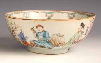 A Chinese export porcelain famille rose centre bowl, 18th century, the circular shaped bowl