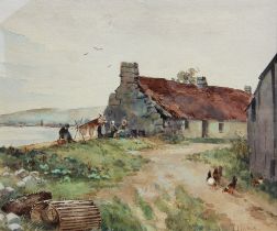 Jacob Hendricus Maris (Dutch 1837-1899), An estuary scene with run down cottages, country folk and