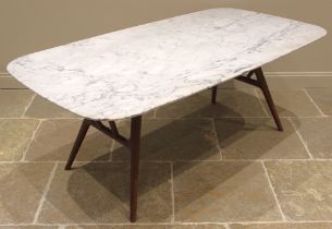 A Heals 'Anais' walnut and Carrara marble contemporary dining table, early 21st century, the