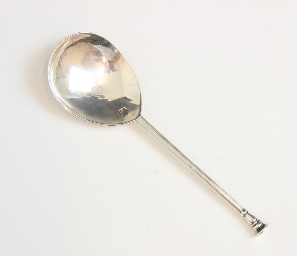 A James I silver spoon, London 1622, the fig shaped bowl leading to plain stem and shaped