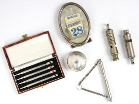 A selection of silver items, including a Victorian silver mounted bottle coaster, Henry