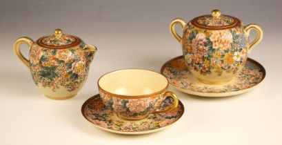 A Japanese Satsuma porcelain part breakfast service, Meiji Period (1868-1912), comprising; a