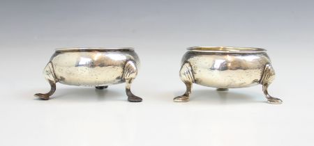 A pair of George III silver open salts, rubbed markers mark, London, possibly 1817, of cauldron form