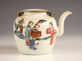 A Chinese porcelain famille rose teapot and cover, Xianfeng seal mark, 19th century, decorated to