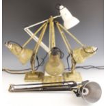 Three Herbert Terry & Sons Anglepoise lamps, early 20th century, each of typical form in a green