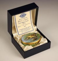 A Moorcroft limited edition 'Yellow Wagtail' enamel box, numbered 38/50, designed by Terry