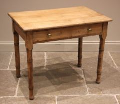 A Victorian and later pine side or work table, the three plank top over a single frieze drawer