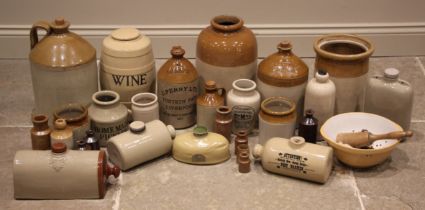 A stoneware flagon for G. Dunkley & Son, 30cm high, and a selection of further stoneware flagons,