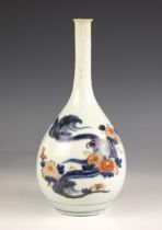 A Chinese porcelain Imari bottle vase, 18th century, the bulbous shaped body leading to a narrow