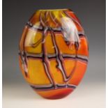 A Murano glass style vase, 20th century, of flattened ovoid form, decorated with a marbled design to