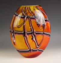 A Murano glass style vase, 20th century, of flattened ovoid form, decorated with a marbled design to