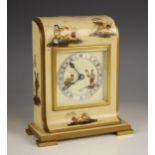An Elliot chinoiserie mantel timepiece, early 20th century, the ivory lacquered case applied with