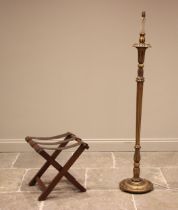 A mahogany 'X' frame folding luggage stand, early 20th century, applied with three leather retaining