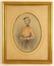 English school (20th century), A three quarter length portrait of a military officer, Pencil on