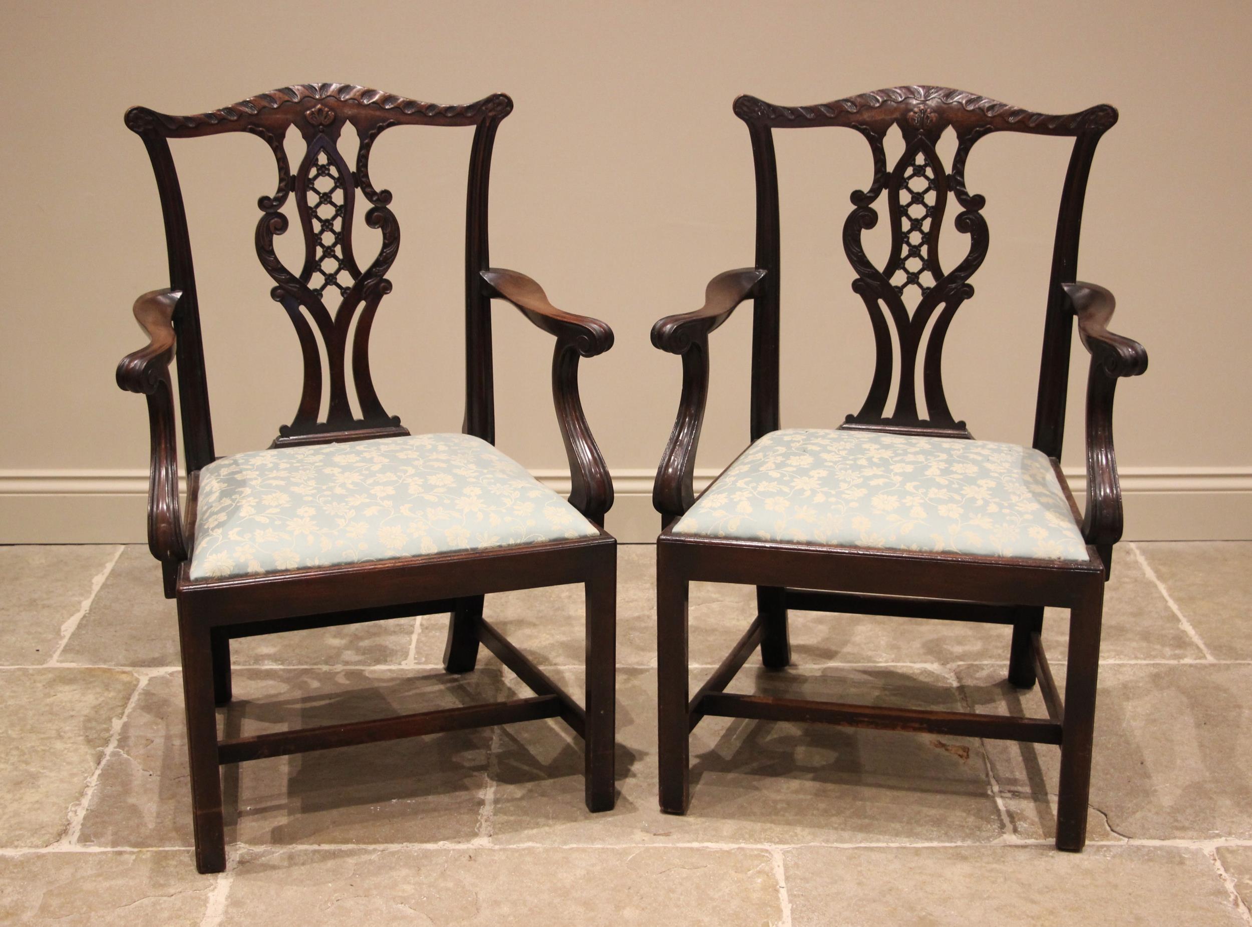 A set of eight mahogany Chippendale revival dining chairs, late 19th century, each chair with a - Image 2 of 3