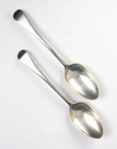 A pair of George II silver Old English pattern table spoons, possibly Isaac Callard, London 1728, of
