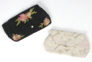 Two Art Deco style beaded bags, early 20th century, one chainstitched with flowers, with 'Made in