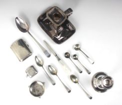 A selection of silver and silver coloured items, including a George V silver cigarette case,