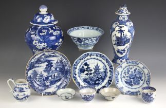 A collection of Chinese blue and white porcelain, 18th century and later, comprising; a ginger jar