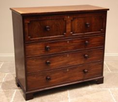 A Victorian mahogany secretaire chest of drawers, the fall front drawer with geometric moulding